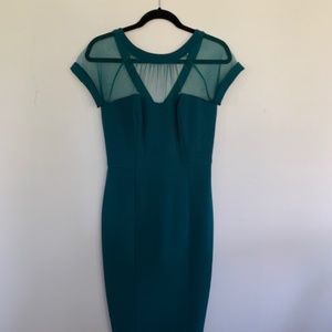 Maggy London Green Mesh Retro Neckline Cocktail Dress